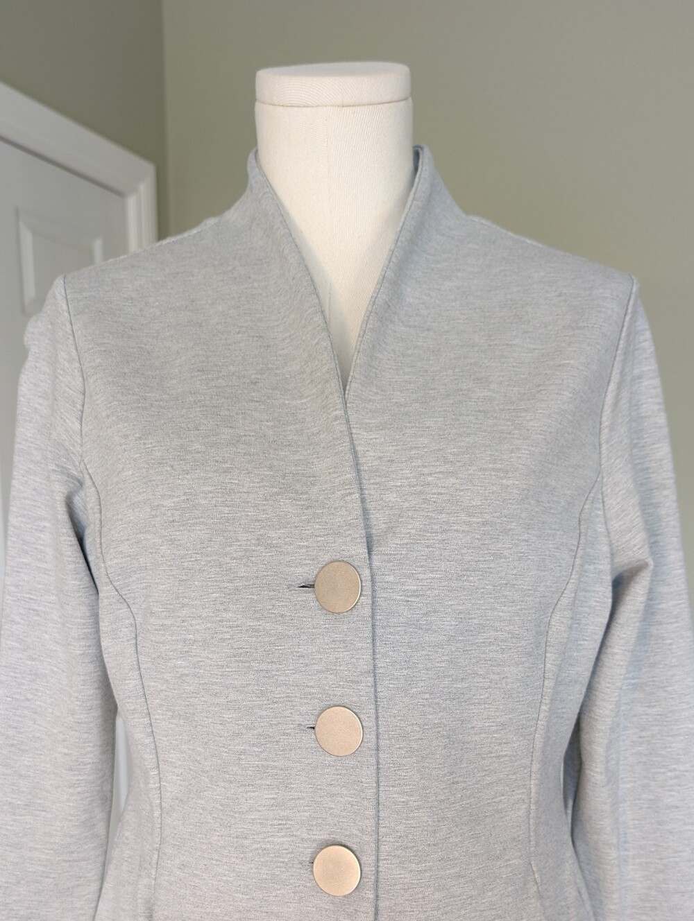 Robert Kitchen Grey Stretch Blazer Statement Buttons Designer Jacket Made in Can